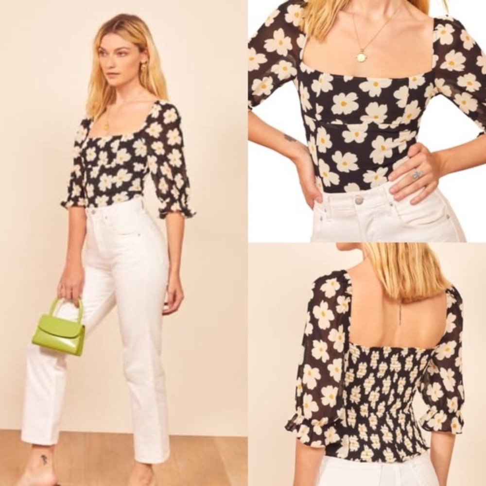 NWT REFORMATION Georgia Floral Ruffle Top Blouse 0 - Picture 1 of 5